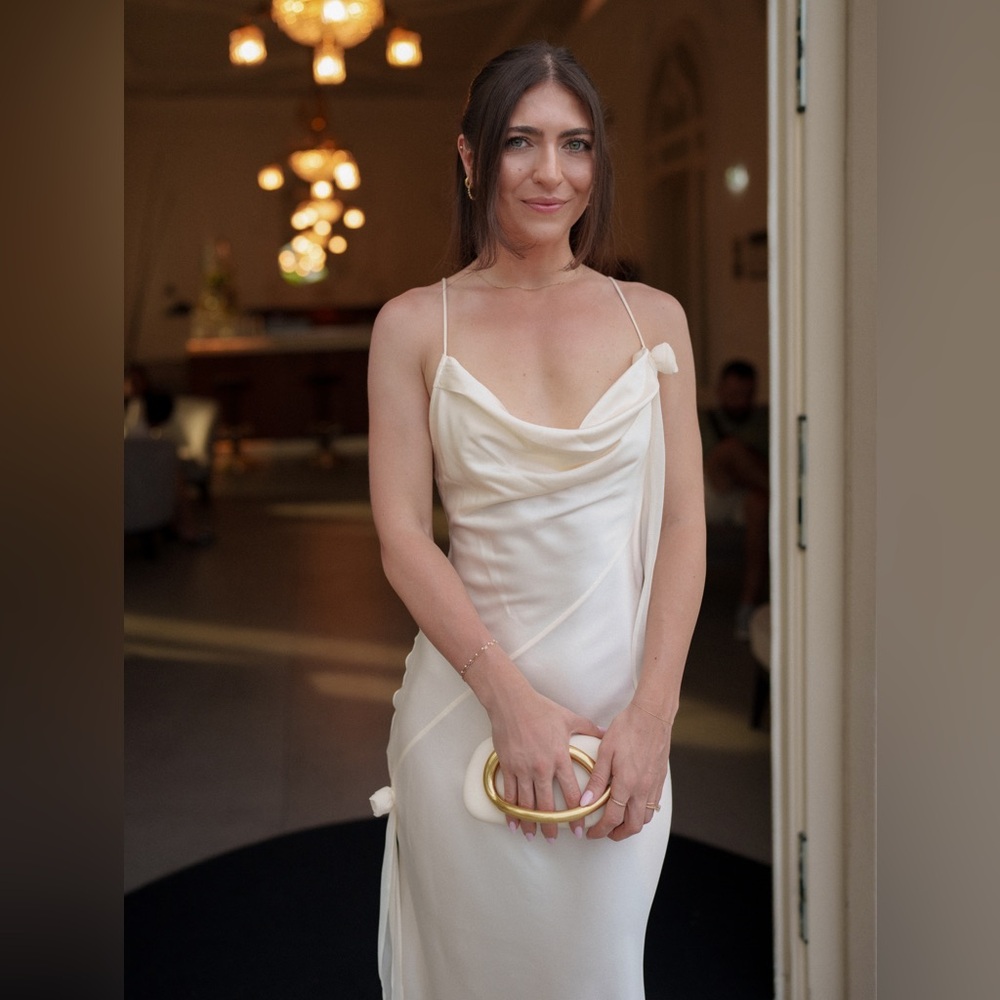 Elegant Cream Satin Gown - Lorela Dress